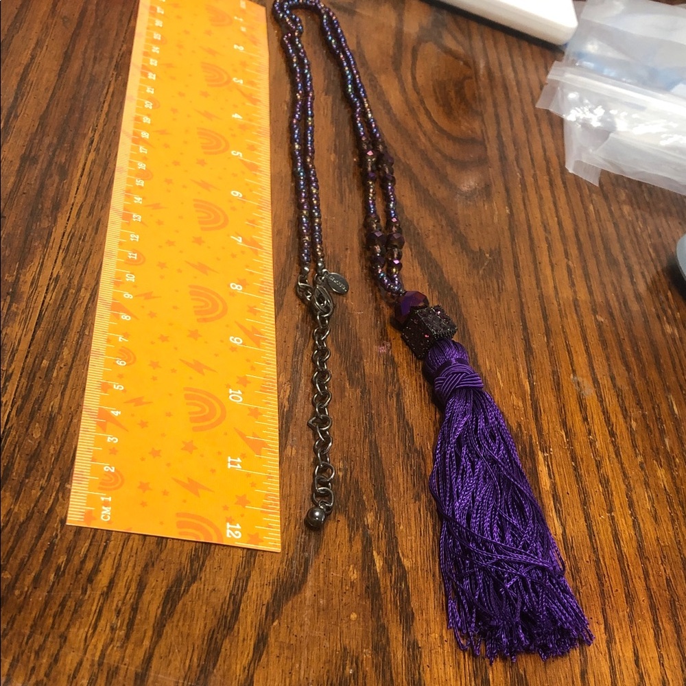 Chico's Purple Beaded Tassel Necklace